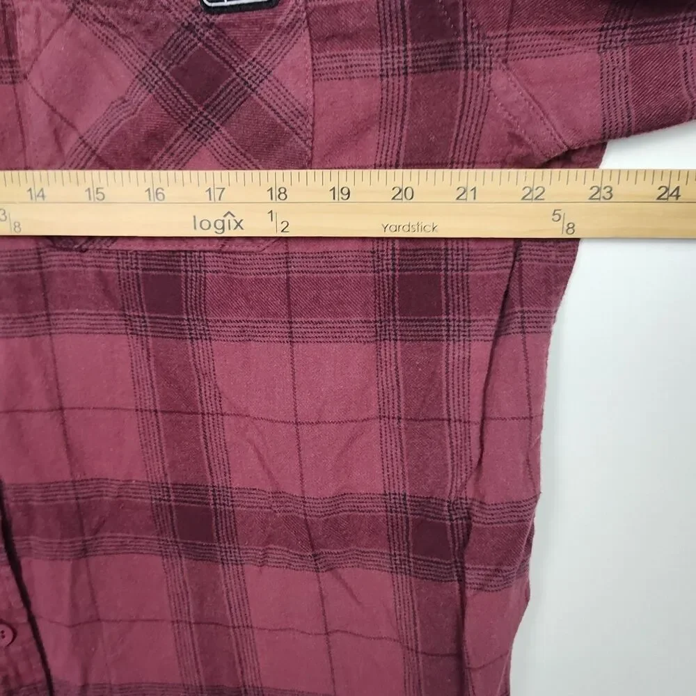 Fintech Button-Up Shirt Men's XL Maroon Plaid Long Sleeves Logo Collared - Picture 5 of 9